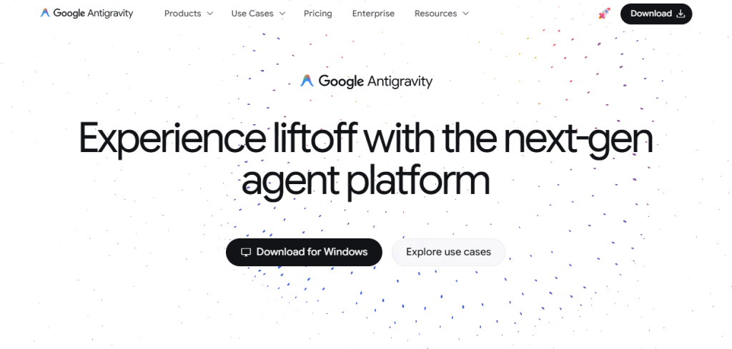 구글 안티그래비티(Google Antigravity) 공식 홈페이지 화면